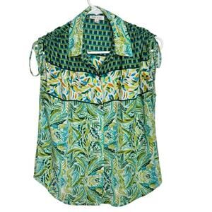 2/$25 Alex & Lili Green Floral Feminine Business Casual Sleeveless Blouse Small